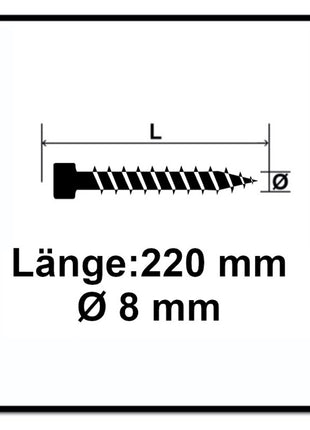 SPAX IN.FORCE Screw 8.0 x 220mm Torx - T-STAR Plus T40 - Full thread - Cylindrical head - WIROX - CUT drill point 50 pcs. (1221010802205)