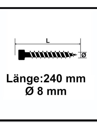 SPAX IN.FORCE Screw 8,0 x 240mm Torx - T-STAR Plus T40 - Full thread - Cylindrical head - WIROX - CUT drill point 50 pcs. (1221010802405)