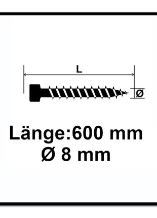 SPAX IN.FORCE Schraube 8,0 x 600 mm 25 Stk. Torx T-STAR Plus T40 ( 1221010806005 ) Vollgewinde Zylinderkopf WIROX CUT Bohrspitze