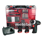 Metabo PowerMaxx BS Basic Set Perceuse visseuse 34 Nm 10,8 V + 2x Batteries 2,0 Ah + Chargeur + Coffret + Jeu de forets, 64 pcs. ( 600080880 )