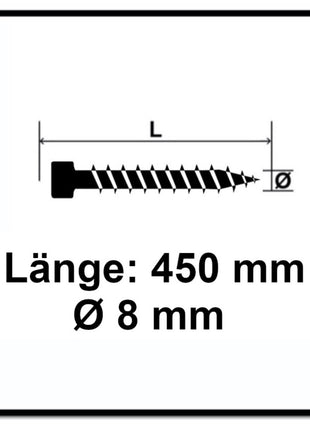 SPAX IN.FORCE Screw 8,0 x 450mm Torx T-STAR Plus T40 - Full thread - Cylindrical head - WIROX - CUT drill point 100 pcs. (2x 1221010804505)