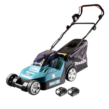 Cortacésped sin cable Makita DLM 432 F2 36 V ( 2x 18 V ) 43 cm sin cepillos + 2x batería 3.0 Ah - sin cargador