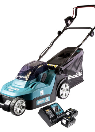 Makita DLM 382 RF2 cordless lawn mower 36 V ( 2x 18 V ) 38 cm 40 l + 2x rechargeable battery 3.0 Ah + charger