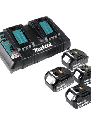 Makita DLM 382 PF4 cordless lawn mower 36 V ( 2x 18 V ) 38 cm 40 l + 4x rechargeable battery 3.0 Ah + double charger