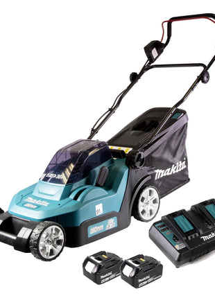 Makita DLM 382 PM2 Cordless Lawnmower 36 V ( 2x 18 V ) 38 cm 40 l + 2x Batteries 4.0 Ah + 1x Twin Port Charger