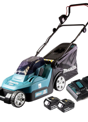 Makita DLM 382 PT2 Cordless Lawnmower 36 V ( 2x 18 V ) 38 cm 40 l + 2x Batteries 5.0 Ah + 1x Twin Port Charger