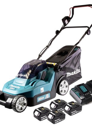 Makita DLM 382 PT4 cordless lawn mower 36 V ( 2x 18 V ) 38 cm 40 l + 4x battery 5.0 Ah + double charger