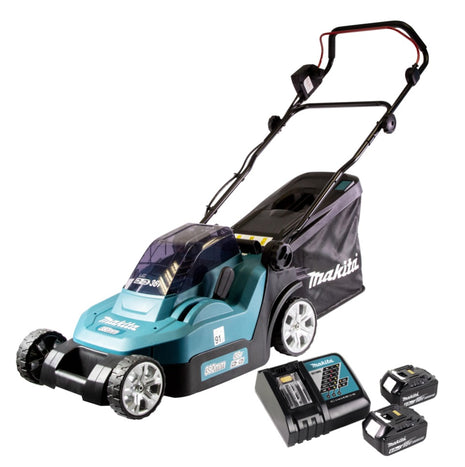 Makita DLM 382 RG2 Cordless lawn mower 36 V ( 2x 18 V ) 38 cm 40 l + 2x battery 6.0 Ah + charger