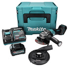 Amoladora angular a batería Makita GA 016 GD101 40 V máx. 125 mm sin escobillas XGT + 1x batería 2,5 Ah + cargador + campana de aspiración + Makpac