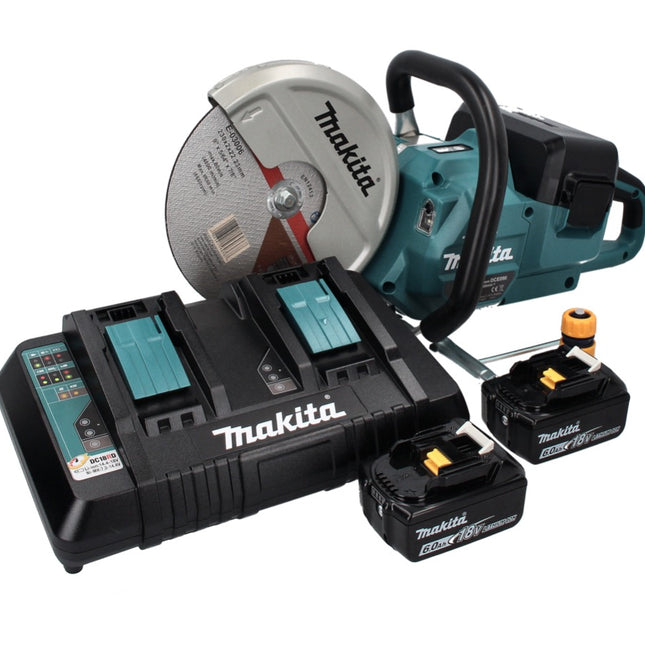 Makita DCE 090 PG2X1 Akku Trennschleifer 36 V ( 2x 18 V ) 230 mm Brushless + 2x Akku 6,0 Ah + Doppelladegerät