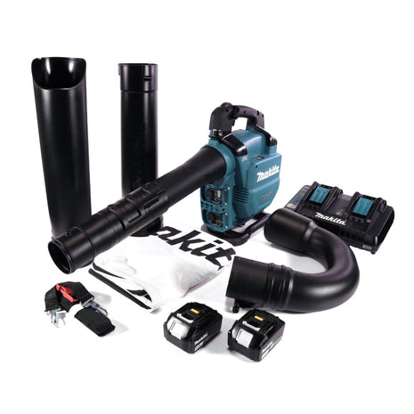 Makita DUB 363 PT2V Soffiatore / aspirafoglie a batteria 36 V ( 2x 18 V ) brushless + set di aspirazione + 2x batteria ricaricabile 5,0 Ah + doppio caricabatterie