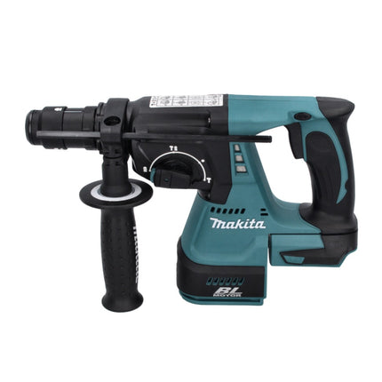 Taladro percutor inalámbrico Makita DHR 243 RFJ 18 V 2,0 J SDS plus sin escobillas + 2 baterías 3,0 Ah + cargador + juego de cinceles perforadores de 11 piezas + Makpac