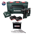 Metabo BH 18 LTX BL 16 Tassellatore a batteria 18 V 1.3 J SDS-plus Brushless + 2x Batterie 4,0 Ah + Caricabatterie + Set punte e scalpelli 11 pz. certificati PGM + Valigetta MetaBOX