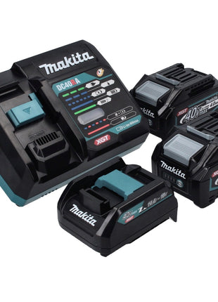 Kit de fuente de alimentación Makita 40 V máx. con 2x batería BL 4040 4,0 Ah XGT + cargador rápido DC 40 RA XGT LXT + adaptador de carga ADP10