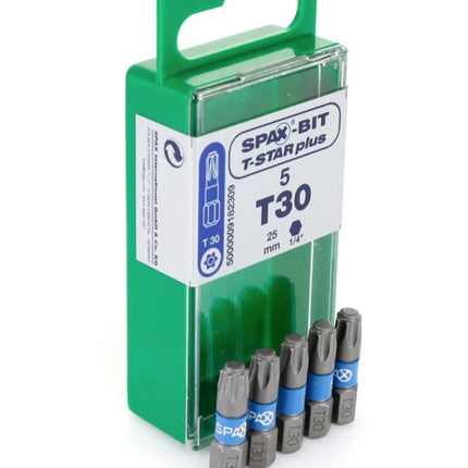 SPAX Bit T-STAR plus Set T30 - 6.4 x 25 mm - 5 pcs. + HI.FORCE Flat Head Screw 6.0 x 180 mm - 100 pcs. (5000009182309) (0251010601805)