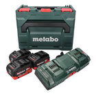 Set básico Metabo 3x batería 18 V 10,0 Ah LIHD + cargador doble + metaBOX