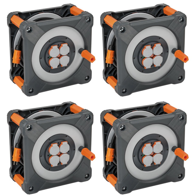 Brennenstuhl professionalLINE Set 4x Kabeltrommel mit Rundum Überrollschutz ( 4x 9202330100 ) 33 m 4 Steckdosen IP44 BGI 608