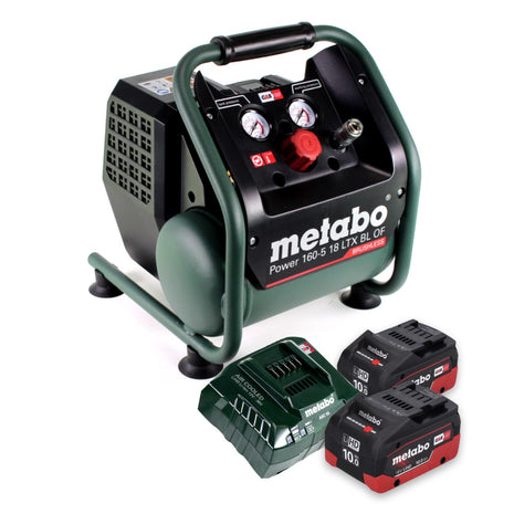 Metabo Power 160-5 18 LTX BL OF compresseur sans fil 18 V 8,0 bar sans brosse + 2x batterie 10,0 Ah + chargeur de batterie