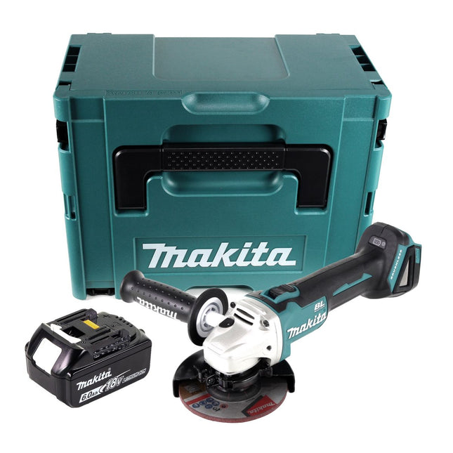 Makita DGA 504 G1J cordless angle grinder 18 V 125 mm brushless + 1x rechargeable battery 6.0 Ah + Makpac - without charger