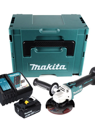 Makita DGA 504 RG1J Meuleuse d'angle sans fil 18 V 125 mm Brushless + 1x Batterie 6.0 Ah + Chargeur + Coffret Makpac