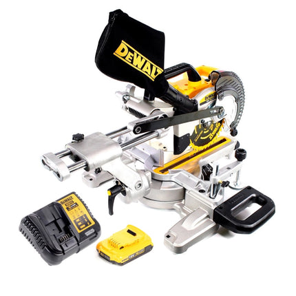 Tronzadora e ingletadora a batería DeWalt DCS 365 D1 18 V 184 mm + 1x batería 2,0 Ah + cargador