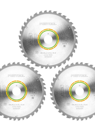 Juego de hojas de sierra circular universal Festool 3x HW 216 x 30 x 2,3 mm W36 216 mm 36 dientes (3x 500124)