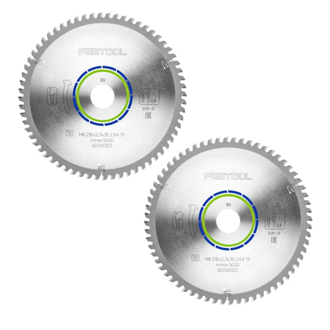 Festool Spezial Kreissägeblatt Set 2x HW 216 x 30 x 2,3 mm TF64 216 mm ( 2x 500122 ) 64 Zähne - Toolbrothers