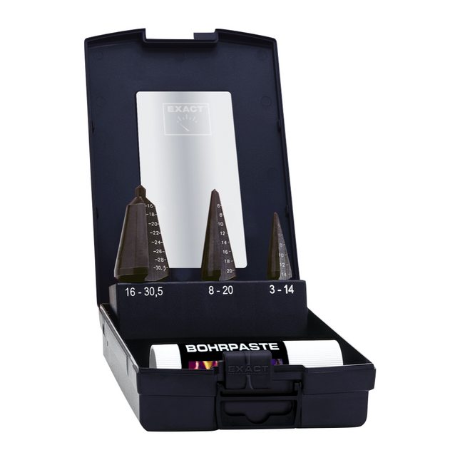 Exact Blechschälbohrer Set 3 tlg. 3,0 - 30,5 mm + Bohrpaste ( 05209 ) HSS VAP