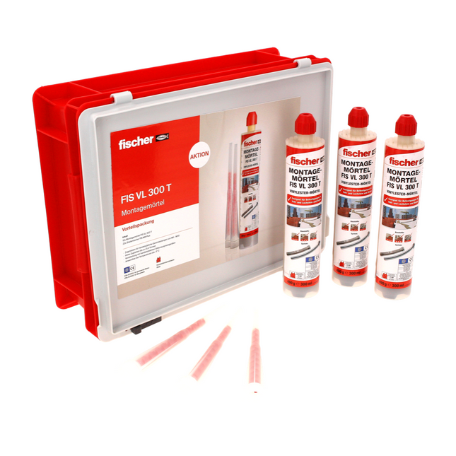 Fischer Montage Mörtel FIS VL 300 T Vinylester 2K Mörtel ( 558724 ) + 10x Kartuschen + 20x Statikmischer + Handwerkerkoffer HWK K