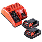 Milwaukee M18 B2 Batteries 18 V - 2x pièces 2,0 Ah (2x 4932430062) + Chargeur M12-18C 12-18 V (4932352959)