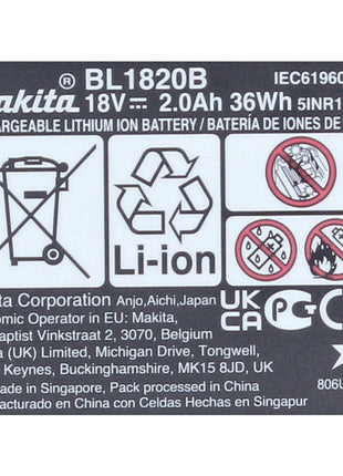 Makita BL 1820 B 18 V - 2.0 Ah / 2000 mAh Li-Ion battery with LED display ( 197254-9 ) - original, not a replica