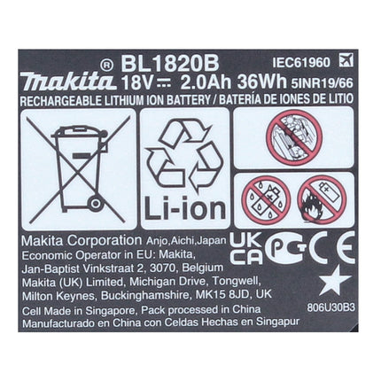 Makita BL 1820 B 18 V - 2.0 Ah / 2000 mAh Li-Ion battery with LED display ( 197254-9 ) - original, not a replica
