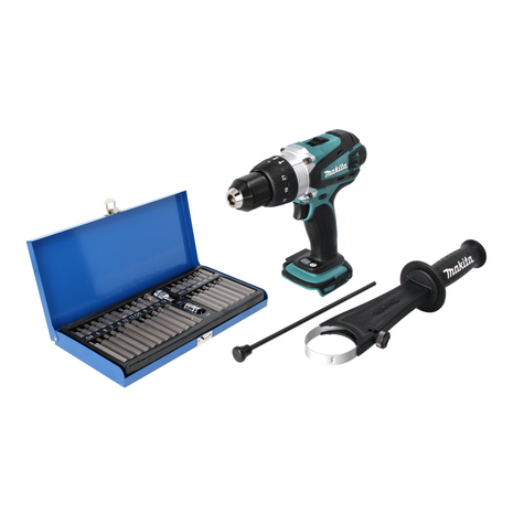 Taladro percutor inalámbrico Makita DHP 458 Z 18 V 91 Nm + juego de puntas 40 piezas - sin batería, sin cargador