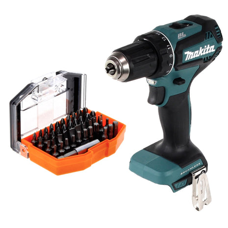 Taladro atornillador a batería Makita DDF 485 Z 18 V 50 Nm sin escobillas + juego de puntas de 44 piezas - sin batería, sin cargador