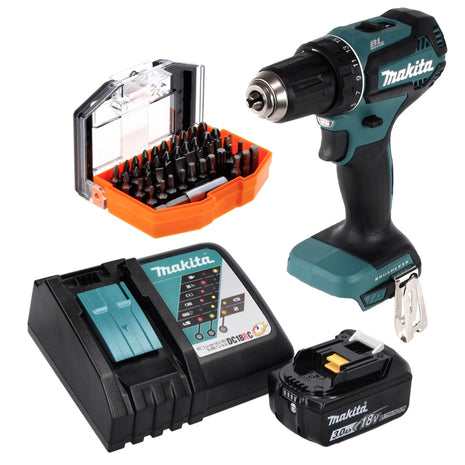 Makita DDF 485 RF1 Cordless Drill driver 50 Nm, 18V, brushless + 1x Battery 3,0 Ah + Charger + 40 pcs. Bits set