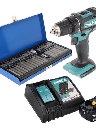 Makita DDF 482 RF1 Cordless Drill Driver 62Nm 18V + 1x Battery 3.0Ah + Charger + Bit Set - 40 pcs.