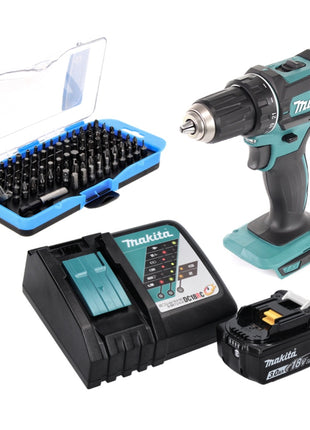 Makita DDF 482 RF1 taladro atornillador inalámbrico 18 V 62 Nm + 1x batería 3,0 Ah + cargador + juego de puntas 100 piezas