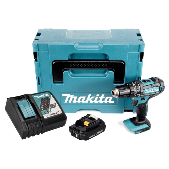 Makita DHP 482 RA1J trapano a percussione a batteria 18 V 62 Nm + 1x batteria ricaricabile 2,0 Ah + caricabatterie + Makpac
