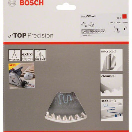 Bosch Pro Kreissägeblatt Top Precision Best for Wood 165 x 20 x 1,8 mm, 48 Zähne ( 2608642384 ) - Toolbrothers