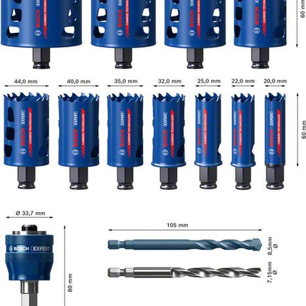 Bosch EXPERT Tough Material Lochsägen Set 20 - 76 mm 14 tlg. ( 2608900447 ) Carbide Universal - Nachfolger von 2608594185