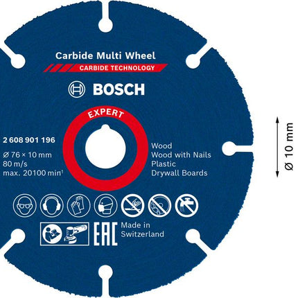 Disco de corte Bosch EXPERT Carbide Multi Wheel 76 x 10 mm 1 pieza (2608901196) Tecnología de carburo