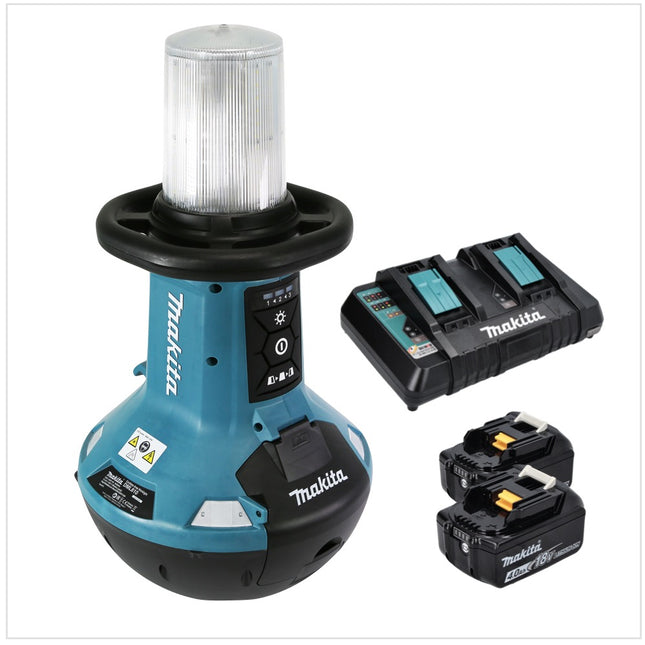 Makita DML 810 PM cordless LED area light 18 / 36 V (2 x 18 V) 5500 lm IP54 + 2x battery 4.0 Ah + double charger