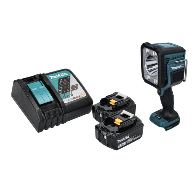 Makita DML 812 RG Linterna LED portátil sin cable 18 V 1250 lm + 2x batería recargable 6,0 Ah + cargador
