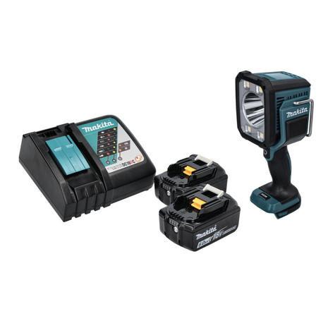 Makita DML 812 RG Lampe torche à LED 18 V 1250 lm + 2x batterie 6,0 Ah + chargeur