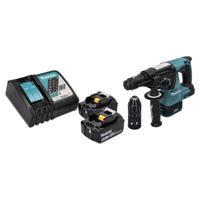 Martillo perforador a batería Makita DHR 243 RG 18 V SDS plus Brushless + 2x batería recargable 6,0 Ah + cargador