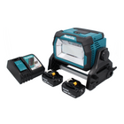 Makita DML 809 RT proyector LED inalámbrico para la construcción 18 V 10000 lm + 2x batería recargable 5,0 Ah + cargador