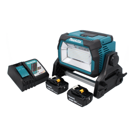 Makita DML 809 RT faretto da cantiere LED a batteria 18 V 10000 lm + 2x batteria ricaricabile 5,0 Ah + caricabatterie