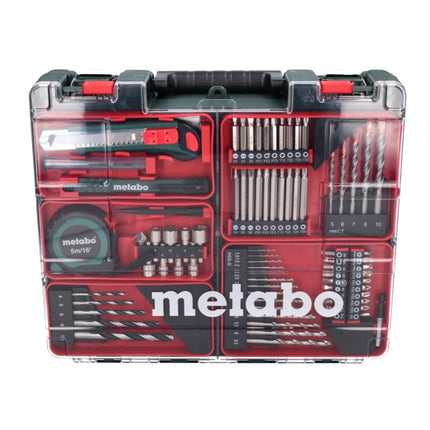 Metabo SB 18 set taladro percutor inalámbrico 18 voltios 48 Nm (602245880) + 2x baterías 2,0 Ah + cargador + juego de brocas de 88 piezas + maletín