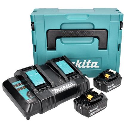 Kit alimentatore Makita 18 V con 2x batteria BL 1860 B 6,0 Ah ( 197422-4 ) + caricabatterie doppio DC 18 SH ( 199687-4 ) + Makpac