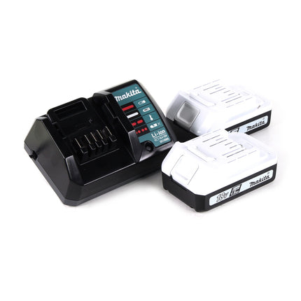 Makita HP 457 DWE taladro percutor inalámbrico Serie G 18 V 42 Nm en estuche + cortasetos inalámbrico UH 522 DZ 52 cm + 2x baterías 1,5 Ah + cargador